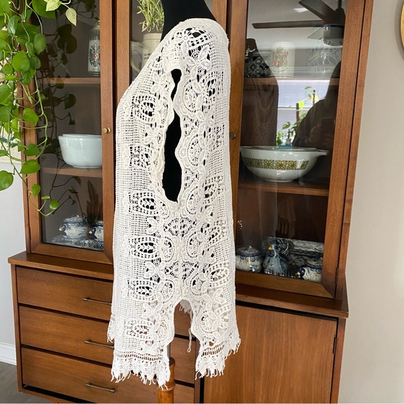 Evelyn K for Anthropologie Cream Crochet Kimono Cover Up - Picture 5 of 7